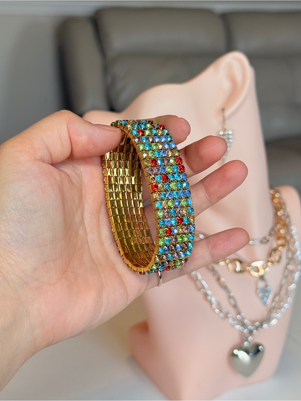 MultiColor Gemstone Stretch Bracelet - Picture 8 of 8